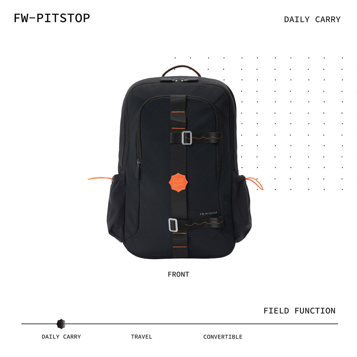 Fieldwrks Pitstop cabin backpack sliding under an aircraft seat as a personal item